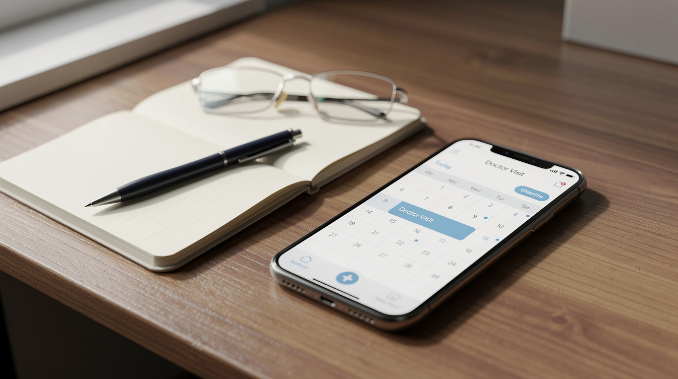 Smartphone showing medical appointment booking calendar